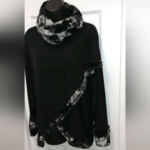 Joseph Ribkoff faux fur trimmed top.